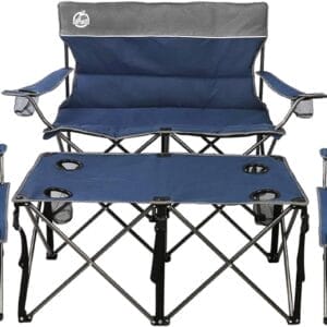 Folding Camping Chair Set of 4,Portable Collapsible Conversation Set w/1 Sofa,2 Single Chairs and 1 Table for Family Patio,Outdoor Travel,Beach(Blue)