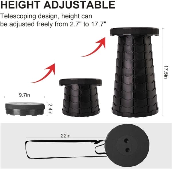 Upgraded Foldable Stool Thickened Set of 2, Portable Collapsible Stool Retractable Stool, Foldable Portable Collapsible Chair for Fishing, Hiking Tours, BBQ, Parties, Outdoor Activities (Black) - Image 3