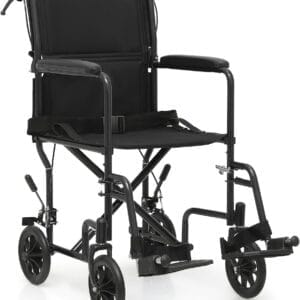 monicare Wheelchairs for Adults 16 inch Seat Folding Compact Transport Chair with Loop-Lock Handbrakes and Back Folds Down Foldable Lightweight Wheel Chair for Storage, 250 lbs Capacity, Black