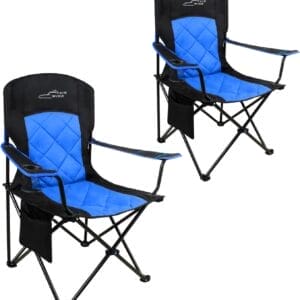 FAIR WIND 2 Pack Oversized Fully Padded Camping Chair Heavy Duty Quad Fold Arm Chair Support 350 LBS with Cup Holder, Collapsible Lumbar Back Chair Portable for Outdoor, Blue
