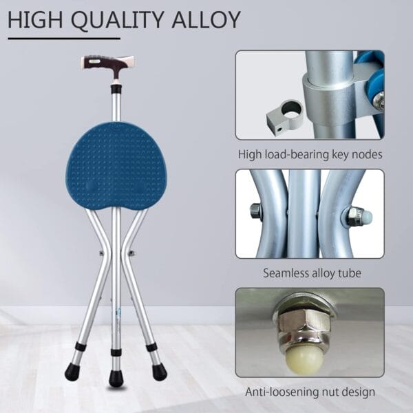 Hold 440 lbs Folding Canes with Seat Walking Stick Height Adjustment Cane Seat Capacity Frosted Handle with Magnetic Therapy Stone Massage Crutches Stool - Image 3