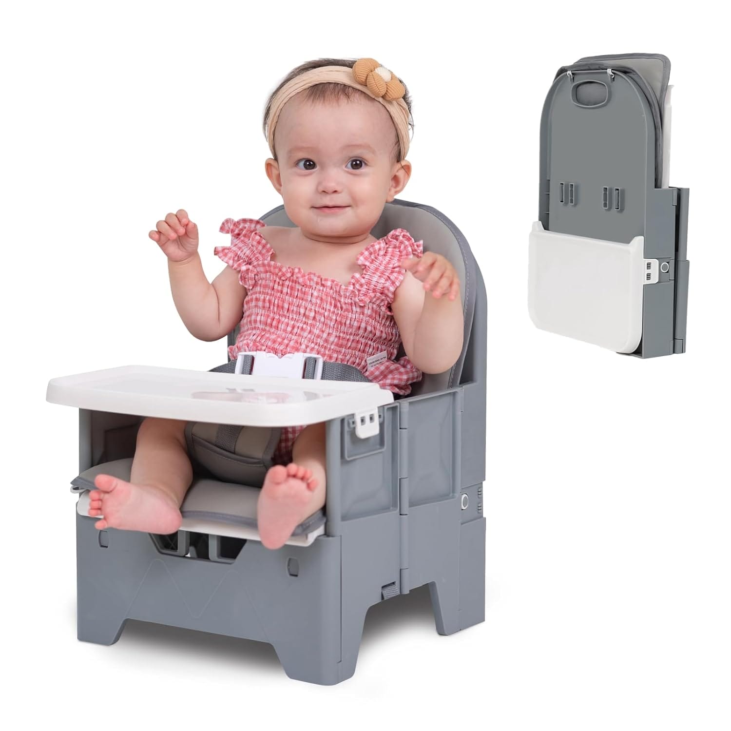 Babelio Portable Booster Seat For Kitchen Chair With Pu Waterproof Cushion, Compact Folding High Baby Chair For Travel With Feeding Tray, Great For Baby, Dining Table, Camping, Beach, Slate Grey 1 Babelio portable booster seat for kitchen chair with pu waterproof cushion, compact folding high baby chair for travel with feeding tray, great for baby, dining table, camping, beach, slate grey