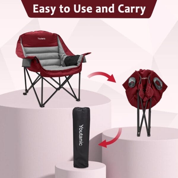 Oversized Camping Chair, Portable Folding Camping Chairs with Side Pocket, Cup Holder and Carry Bag, Heavy Duty Outdoor Camping Chairs for Adults, Fishing, Sports, Trip, up to 400lbs, Style 3 - Image 5
