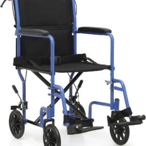 monicare Lightweight Wheelchair 16 inch Seat Ultralight Transport Chair with Locking Hand Brakes and Swing-Away Foot Rests Foldable Wheel Chair for Adults, 250 lbs Capacity, Blue