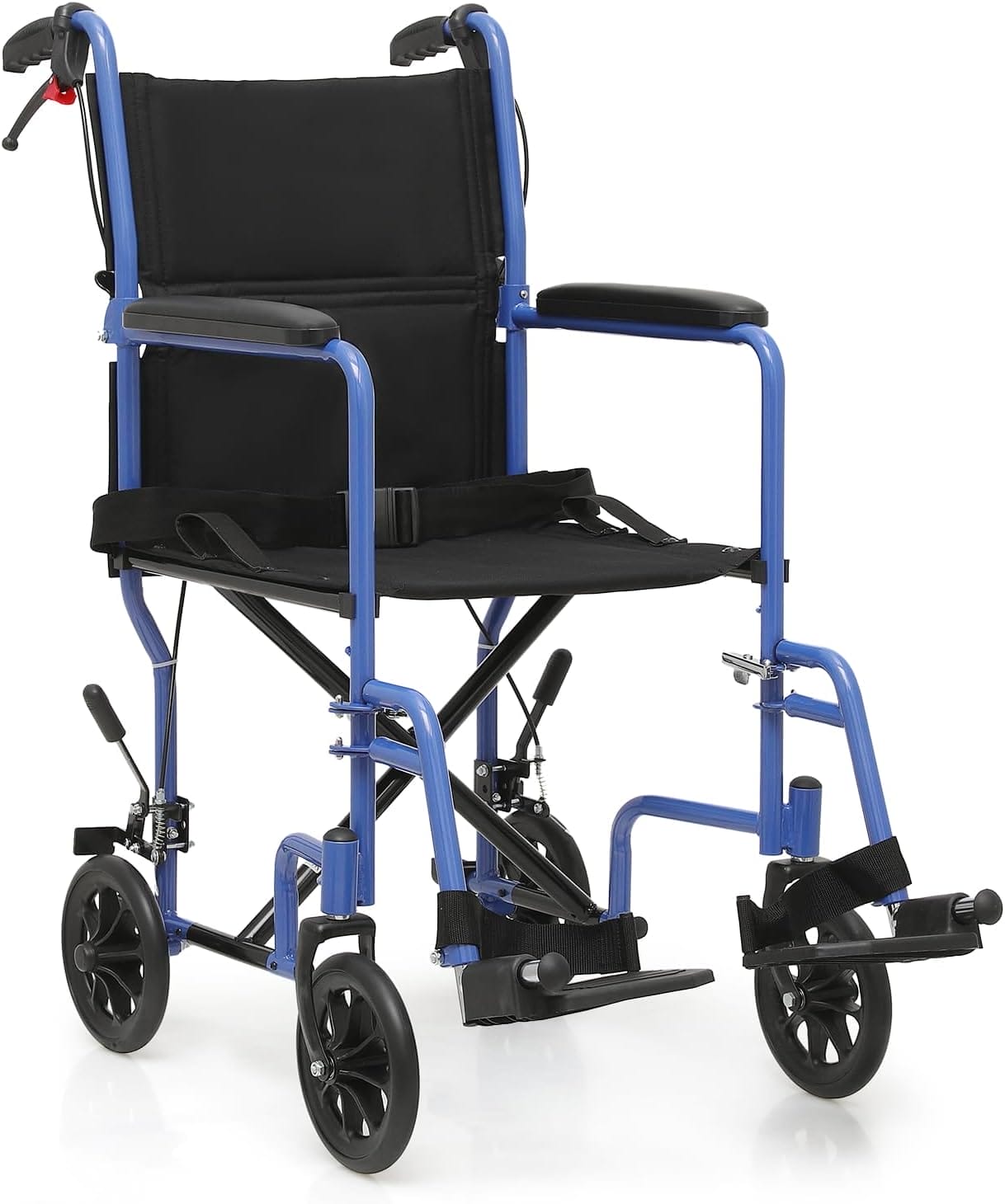 monicare Lightweight Wheelchair 16 inch Seat Ultralight Transport Chair with Locking Hand Brakes and Swing-Away Foot Rests Foldable Wheel Chair for Adults, 250 lbs Capacity, Blue