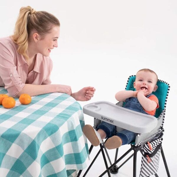 Bright Starts by Summer Pop ‘n Dine SE Highchair, Sweet Life Edition, Aqua Sugar Color - Portable Space Saver High Chair for Indoor/Outdoor Dining with Fast, Easy, for 6 Months - 45 Pounds - Image 4