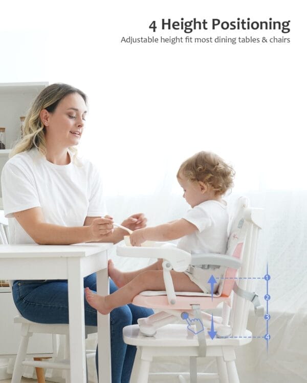 Baby Booster Seat for Dining Table with Removable Tray & Cushion, 3in1 Portable Toddler Booster Seat, 4 Height Adjustable Travel High Chair for Babies and Toddlers - Image 2