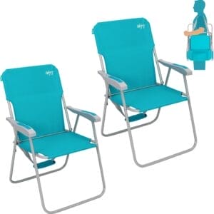 #WEJOY Folding Beach Chair for Adults, Lightweight Beach Chair with Shoulder Straps, High Back Beach Chairs with Hard Armrest, Supports 300lbs for Beach Lawn Concert