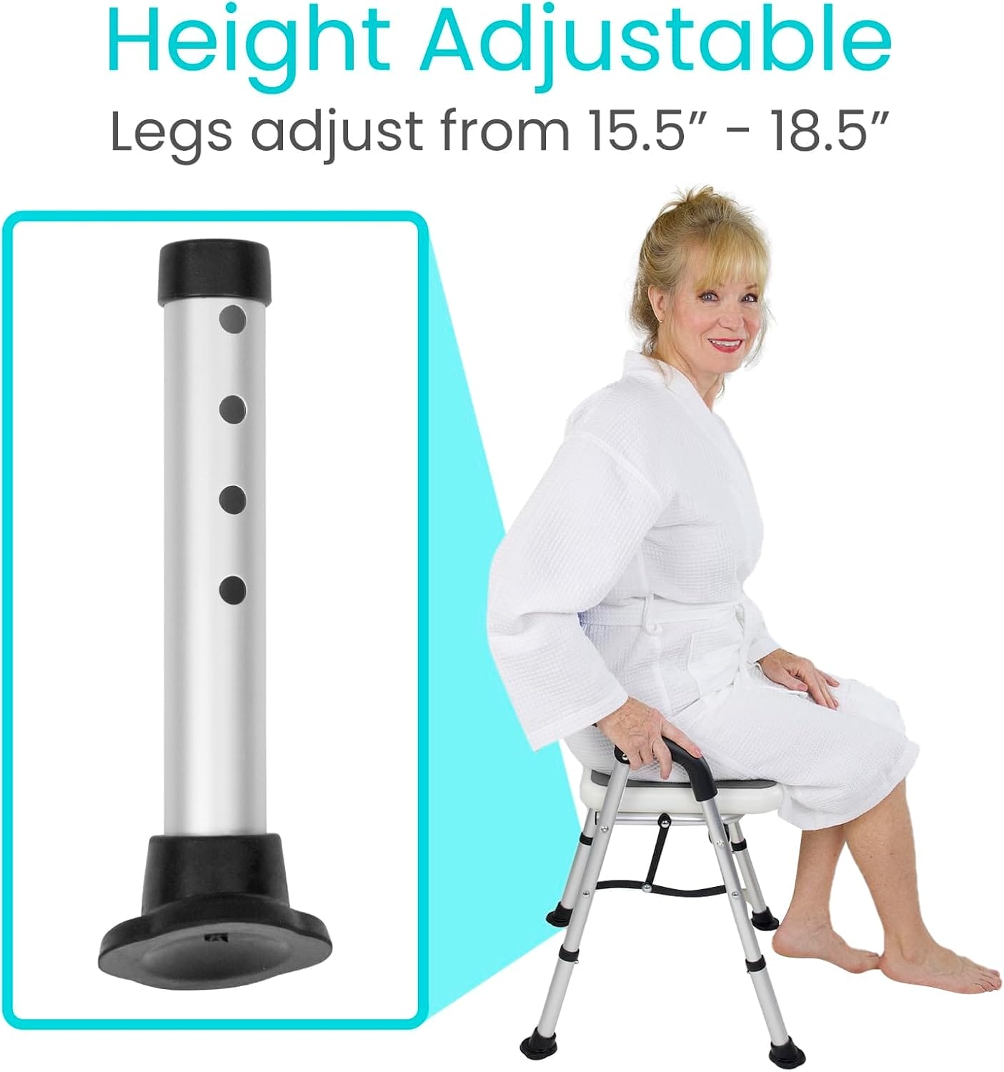 Vive Shower Chair For Elderly And Disabled - Folding Seat With Arms And Back - Foldable Bathroom Chairs For Sitting, Inside Shower - Portable For Travel - Fold Down, Collapsible, Compact & Comfortable - Image 7