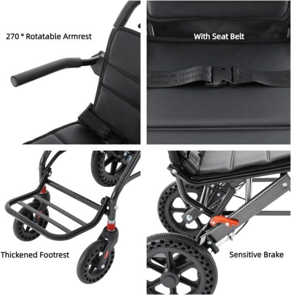 Portable Folding Lightweight Wheelchairs for Traveling Transport Chair Wheel Chair for Adults Light Weight Wheelchairs Foldable for Senior Travel Wheelchair Narrow Wheelchair for Small Spaces - Image 4