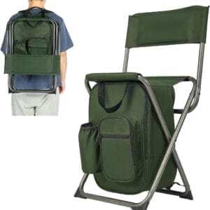 PORTAL Backpack Cooler Chair Fishing Chairs with Backrest Folding Camping Stool Compact for Outdoors Hiking Hunting Travel, Supports 225 lbs