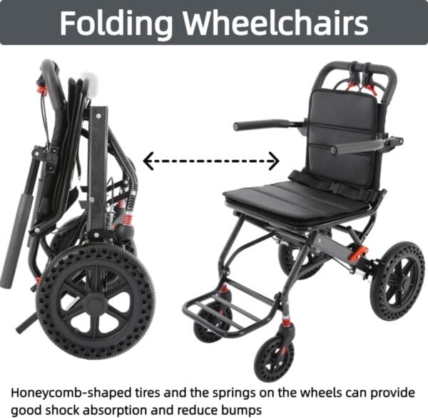 Portable Folding Lightweight Wheelchairs for Traveling Transport Chair Wheel Chair for Adults Light Weight Wheelchairs Foldable for Senior Travel Wheelchair Narrow Wheelchair for Small Spaces - Image 3