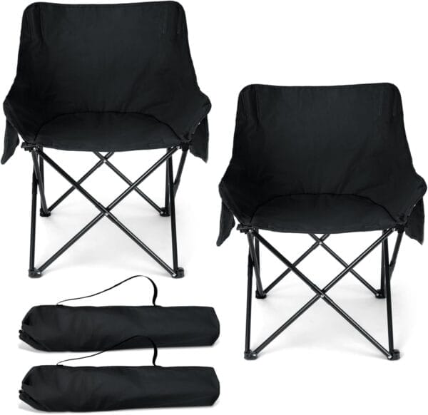 HaSteeL Camping Chair for Adults, Compact Folding Portable Chairs Set with Side Pockets for Outdoors Fishing, Hiking, Backpacking, Picnic, Beach, Travel, Supports to 250lbs, & Storage Bags (Black)