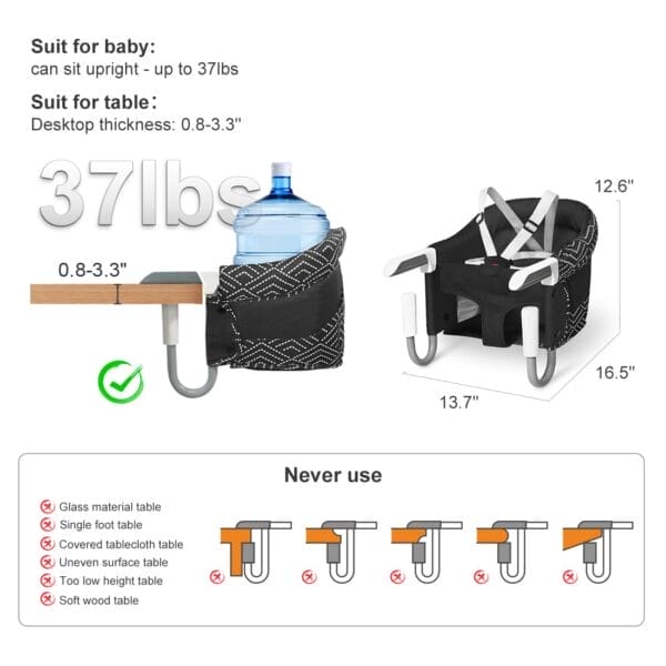 MTWML Portable High Chair for Table,Hook On High Chair That Attaches to Table,Space Saver Clip On Counter Seat for Baby,Easy Clean Baby Feeding Clamp Seat with Carry Bag for Travel(Stripe-Black) - Image 5