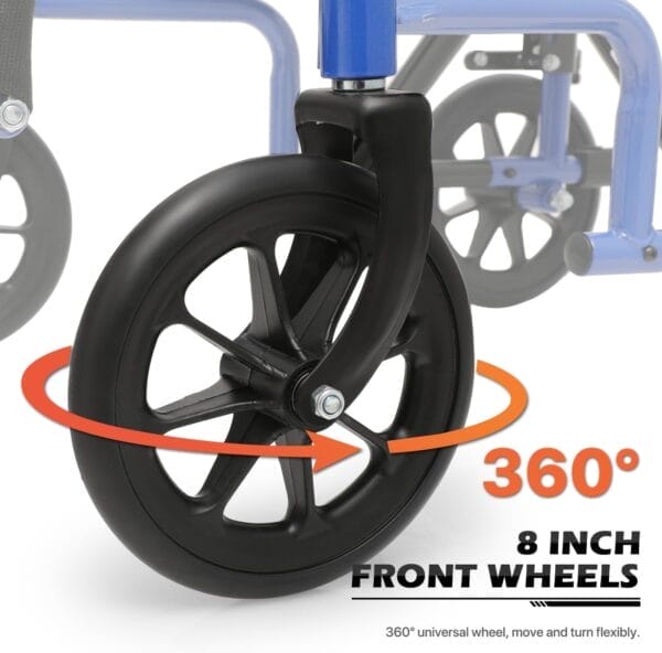 monicare Lightweight Wheelchair 16 inch Seat Ultralight Transport Chair with Locking Hand Brakes and Swing-Away Foot Rests Foldable Wheel Chair for Adults, 250 lbs Capacity, Blue - Image 10