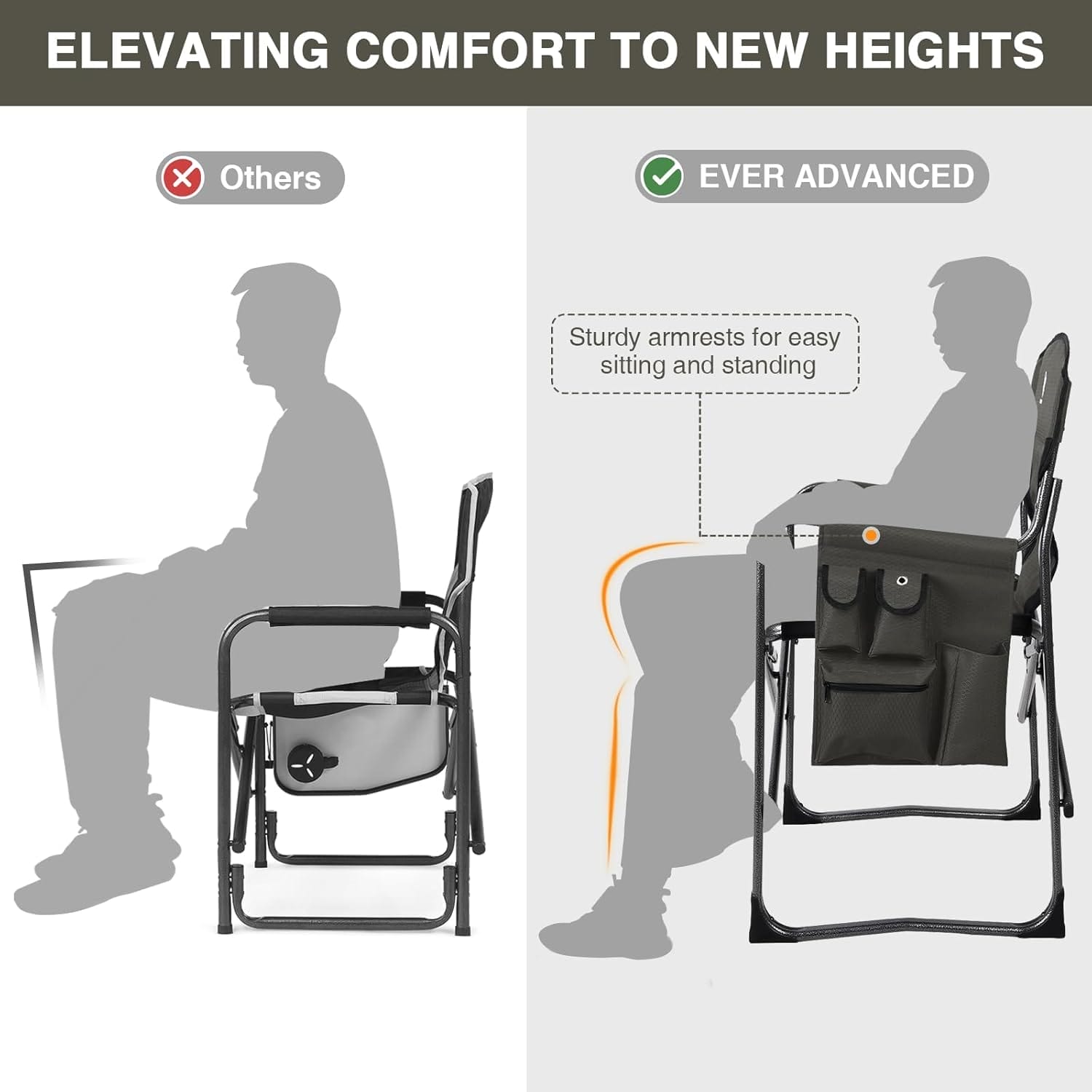 EVER ADVANCED Lightweight Folding Directors Chairs Outdoor, Aluminum Camping Chair with Side Table and Storage Pouch, Heavy Duty Supports 350LBS - Image 7