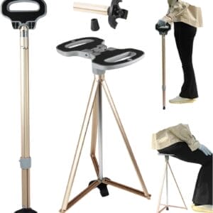 Walking Cane with Seat for Men & Women,Portable Cane Seat with Carry Bag,Lightweight Anti-Slip Walking Stick for Seniors & Adults,Foldable Adjustable Cane Chair for Travel Hiking