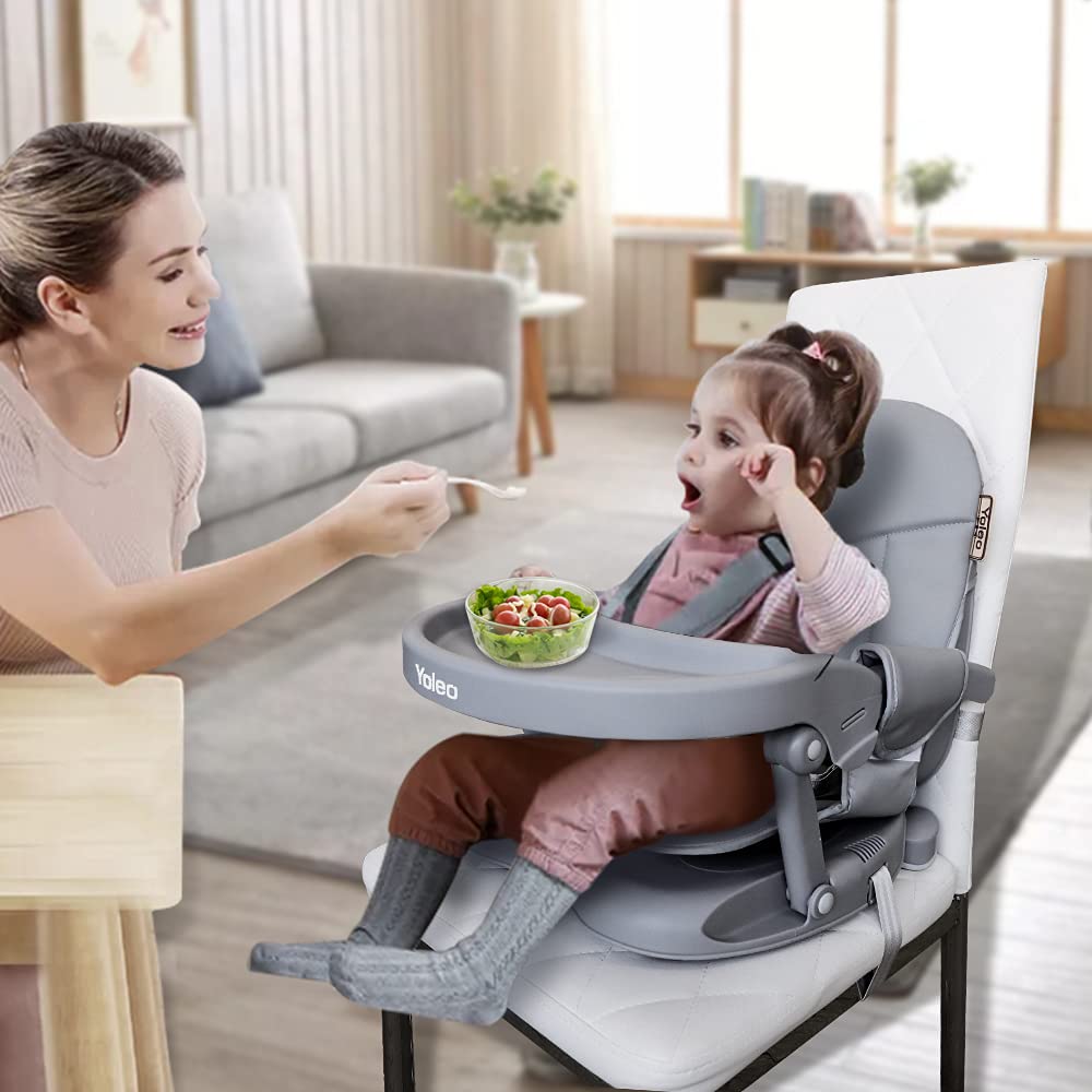 YOLEO Baby High Chair Booster Seat for Dining Table, Adjustable Height Travel Foldable High Chairs with Tray - Image 2