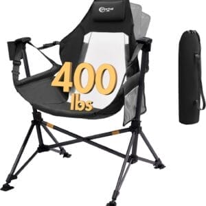 PORTAL Hammock Camping Chair, Portable Outdoor Swinging Chairs, Rocking Chair for Adults with Adjustable Back and Height for Lawn, Backyard, Patio, Supports 400 lbs, Breathable Mesh High Back, Black