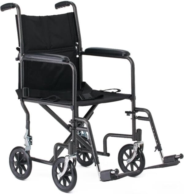 Black Hammertone Transport Chair, 19inch Seat, 300lbs Weight Capacity, Lightweight - Image 3