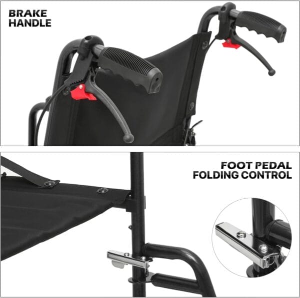 monicare Wheelchairs for Adults 16 inch Seat Folding Compact Transport Chair with Loop-Lock Handbrakes and Back Folds Down Foldable Lightweight Wheel Chair for Storage, 250 lbs Capacity, Black - Image 12