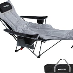 Reclining Camping Chair with Removable Footrest Lounge Chair with Headrest, Cotton Cushion, Portable Adjustable Folding Chairs for Adults Black
