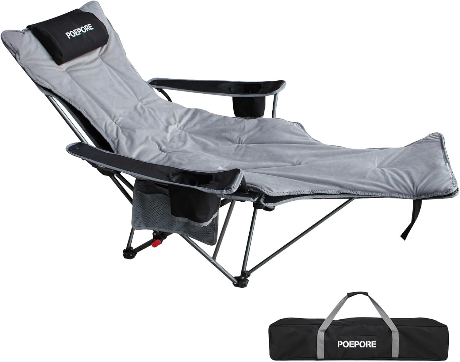 Reclining Camping Chair with Removable Footrest Lounge Chair with Headrest, Cotton Cushion, Portable Adjustable Folding Chairs for Adults Black