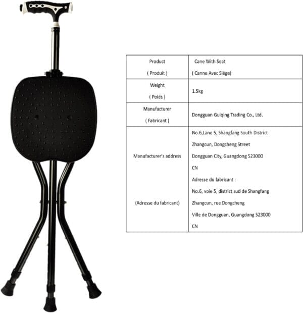 Hold 440 lbs Folding Canes with Seat Walking Stick Height Adjustment Cane Seat Capacity Frosted Handle with Magnetic Therapy Stone Massage Crutches Stool - Image 9