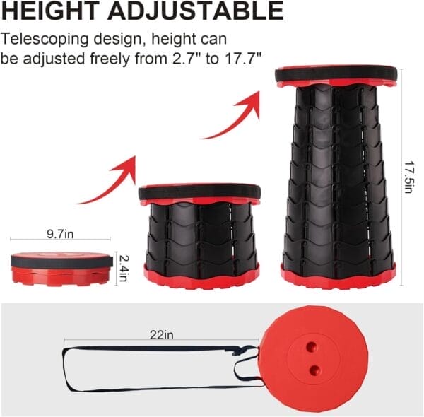 Upgraded Foldable Stool Thickened Set of 2, Portable Collapsible Stool Retractable Stool, Foldable Portable Collapsible Chair for Fishing, Hiking Tours, BBQ, Parties, Outdoor Activities (Red) - Image 3