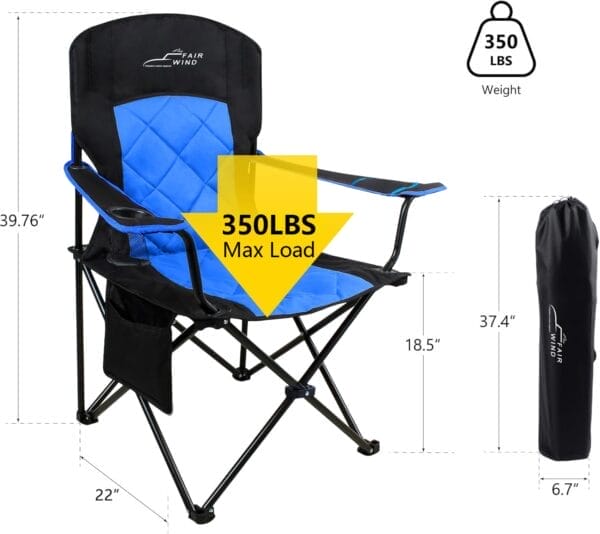 FAIR WIND 2 Pack Oversized Fully Padded Camping Chair Heavy Duty Quad Fold Arm Chair Support 350 LBS with Cup Holder, Collapsible Lumbar Back Chair Portable for Outdoor, Blue - Image 3