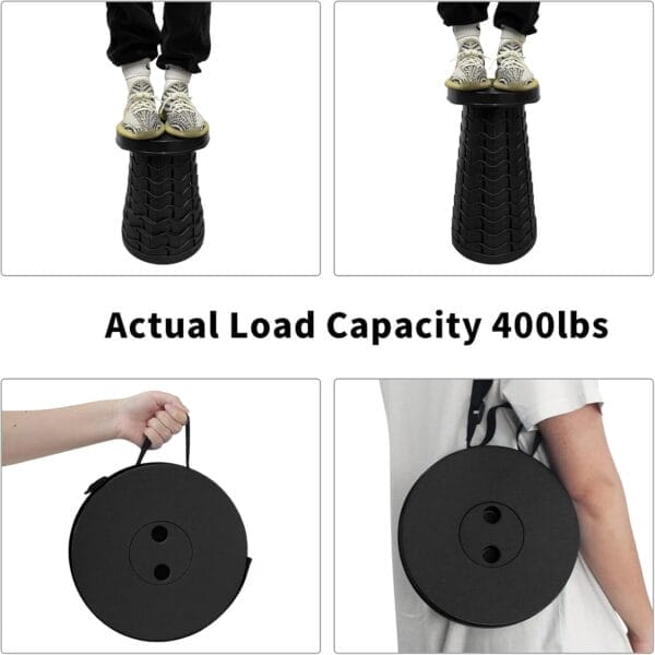Aihoye Portable Collapsible Stool， Folding Telescoping Stool with Load Capacity 400lbs，Portable Collapsible Stool for Adults，Portable Collapsible Chair for Camping Fishing Hiking Travel BBQ(Black) - Image 5