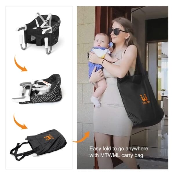 MTWML Portable High Chair for Table,Hook On High Chair That Attaches to Table,Space Saver Clip On Counter Seat for Baby,Easy Clean Baby Feeding Clamp Seat with Carry Bag for Travel(Stripe-Black) - Image 4