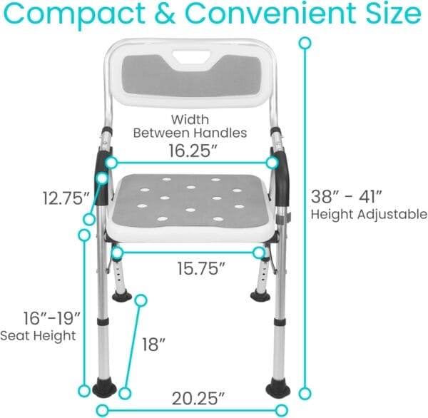 Vive Shower Chair For Elderly And Disabled - Folding Seat With Arms And Back - Foldable Bathroom Chairs For Sitting, Inside Shower - Portable For Travel - Fold Down, Collapsible, Compact & Comfortable - Image 2