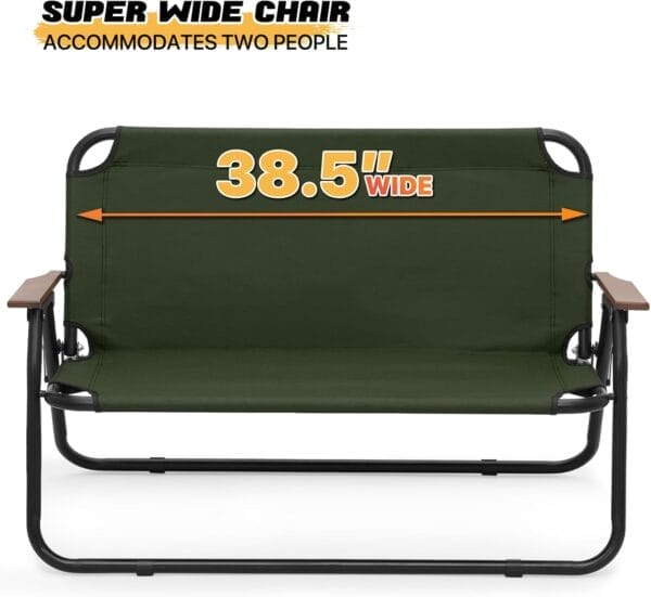 MoNiBloom Folding Double Seat Camping Chair Outdoor Beach Lawn Picnic Hiking Travel Portable Foldable Collapsible 2-Person Camp Loveseat Chair for Adults (Dark Green) - Image 5