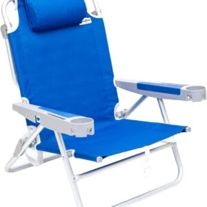 SUNNYFEEL Extra Wide 28" Low Beach Chair 5 Position Lay Flat, XL Oversized Portable Folding Camping Chairs with Cup Holder for Outdoor/Trip, Lightweight Foldable Backpack Beach Chair for Adults