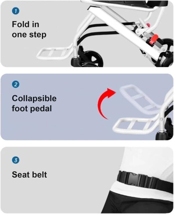 Transport Wheelchair Lightweight Foldable,Wheelchairs for Adults,Portable Wheelchair,200lbs Capacity,Carbon Steel Frame,Transport Chair for Adults and Seniors,15.75" Seat for Travel, Camping - Image 4