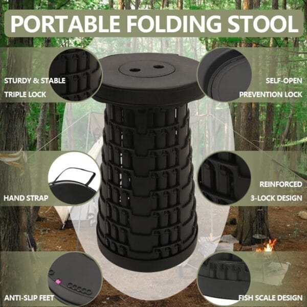2025 Collapsible Stool Chair, Max 660lb Upgraded Folding Stool, Lightweight, Sturdy, Adjustable, Portable, Foldable Seat Stools for Outdoor Camping Fishing Hiking BBQ - Image 4
