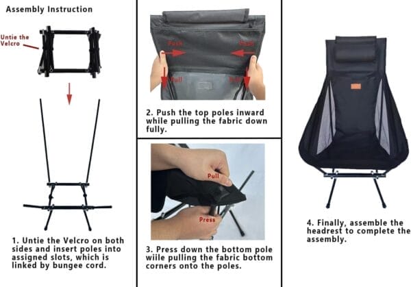 Camping Chair, Compact Backpacking Chair, Portable Folding Chair, Beach Chair with Side Pocket and headrest, Lightweight Hiking Chair 166ZZ-A - Image 7