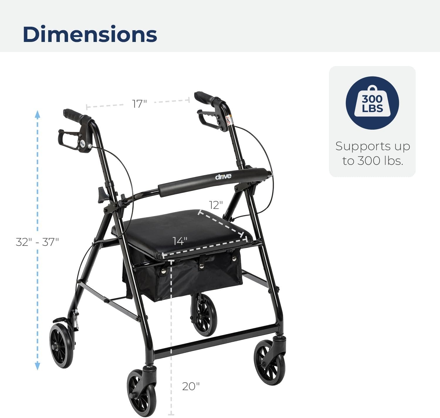 Drive Medical R726BK Foldable Rollator Walker with Seat, Black - Image 8