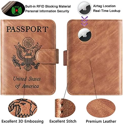 Airtag Passport Holder Cover Wallet Travel Essentials Leather Rfid Blocking Case Vacation Luggage Must Haves Travel Accessories for Men Women (117#Brown) - Image 3