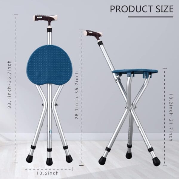 Hold 440 lbs Folding Canes with Seat Walking Stick Height Adjustment Cane Seat Capacity Frosted Handle with Magnetic Therapy Stone Massage Crutches Stool - Image 5