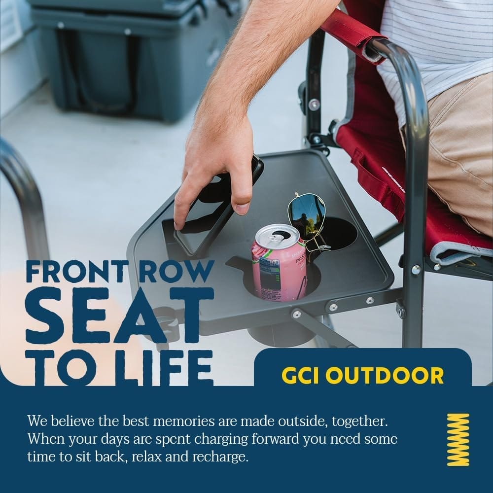 GCI OUTDOOR Freestyle Rocker XL with Side Table Camping Chair | Portable Folding Rocking Chair with Solid, Durable Armrests, Drink Holder & Comfortable Backrest — Black - Image 6