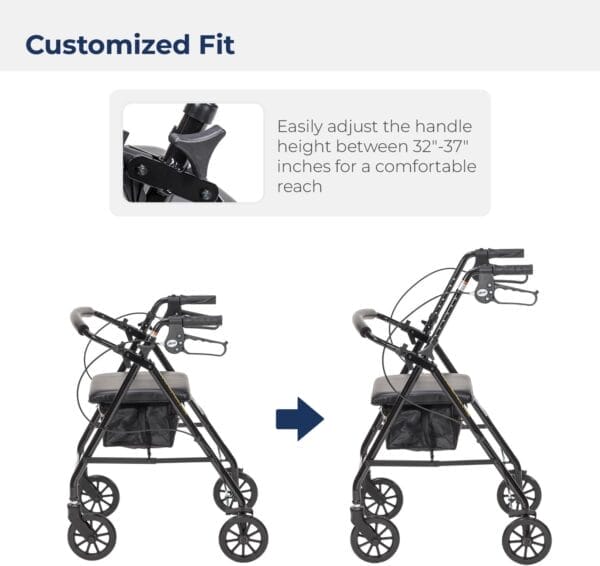 Drive Medical R726BK Foldable Rollator Walker with Seat, Black - Image 7