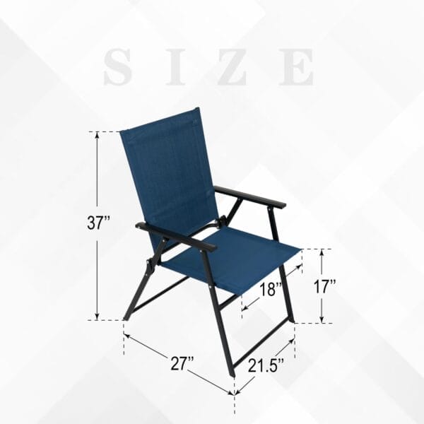 2 Pcs Folding Patio Chairs, Outdoor Dining Chairs with Blue Sling High Back and Armrests Used for Camping Garden Backyard Pool Porch - Image 3