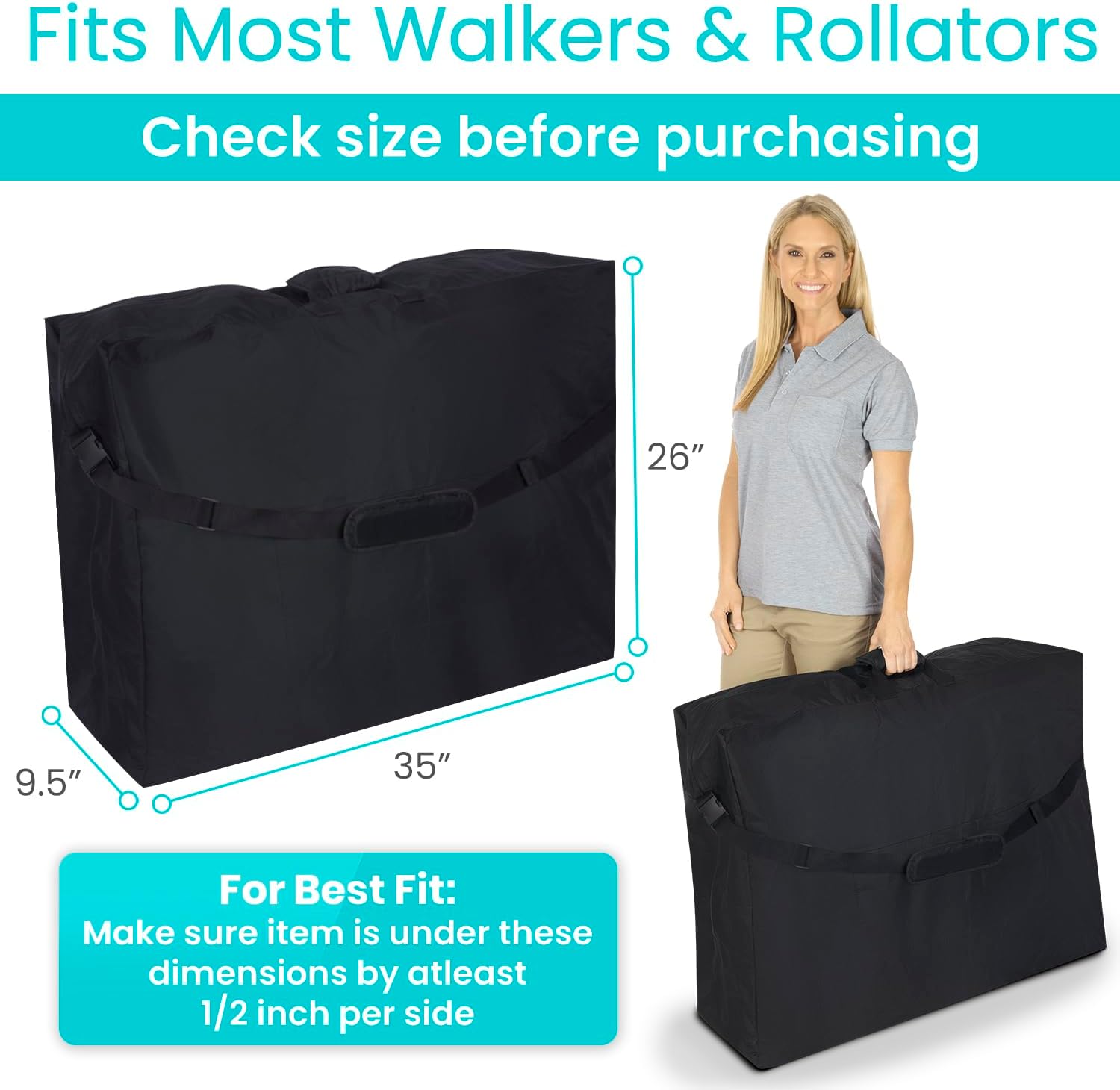 Vive XL Carry & Travel Bag for Rollator Walkers & Transport Chairs - Cover Carrier Accessory for Car Travel, Storage, Seniors - Accessories - Waterproof with Padded Straps - Image 3