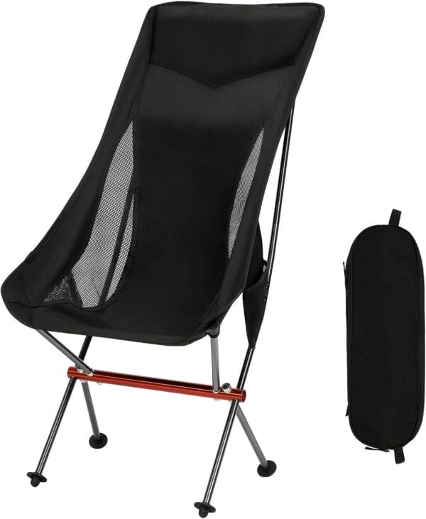 Camping Chairs, All Aluminum Frame Portable Folding Camp Chair for Adults, Heavy Duty High Back Collapsible with Built-in Pillow, Side Pocket, Carry Bag for Backpacking, Hiking, Beach