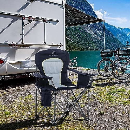LET'S CAMP Oversized Folding Camping Chair Portable Outdoor Heavy Duty Padded Chairs Lawn Chair with Cup Holder, Storage Pocket and Cooler Bag, Supports 450LBS, for Camp, Travel, Picnic,2 Pack(Blue) - Image 2