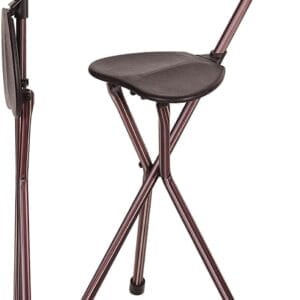Switch Sticks Folding Walking Cane With Seat For Seniors & Adults, 34” Tall Quad Cane Chair, Lightweight Aluminum Frame - Supports 220 Lbs, Ergonomic Non-Slip Handle - Travel & Outdoor - FSA/HSA