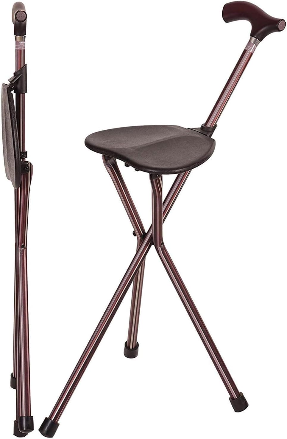 Switch Sticks Folding Walking Cane With Seat For Seniors & Adults, 34” Tall Quad Cane Chair, Lightweight Aluminum Frame - Supports 220 Lbs, Ergonomic Non-Slip Handle - Travel & Outdoor - FSA/HSA