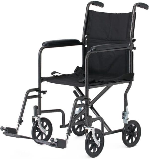 Black Hammertone Transport Chair, 19inch Seat, 300lbs Weight Capacity, Lightweight